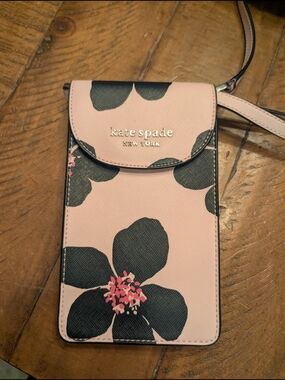 kate spade pink and black floral crossbody pouch